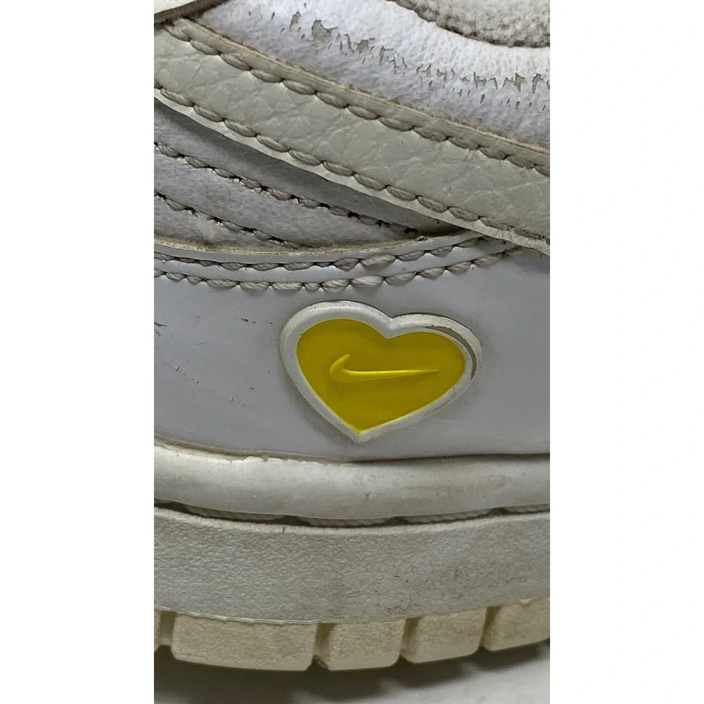 Nike Dunk Low White Pale Yellow Heart FD0803-100 Girls US 5.5Y Sneakers